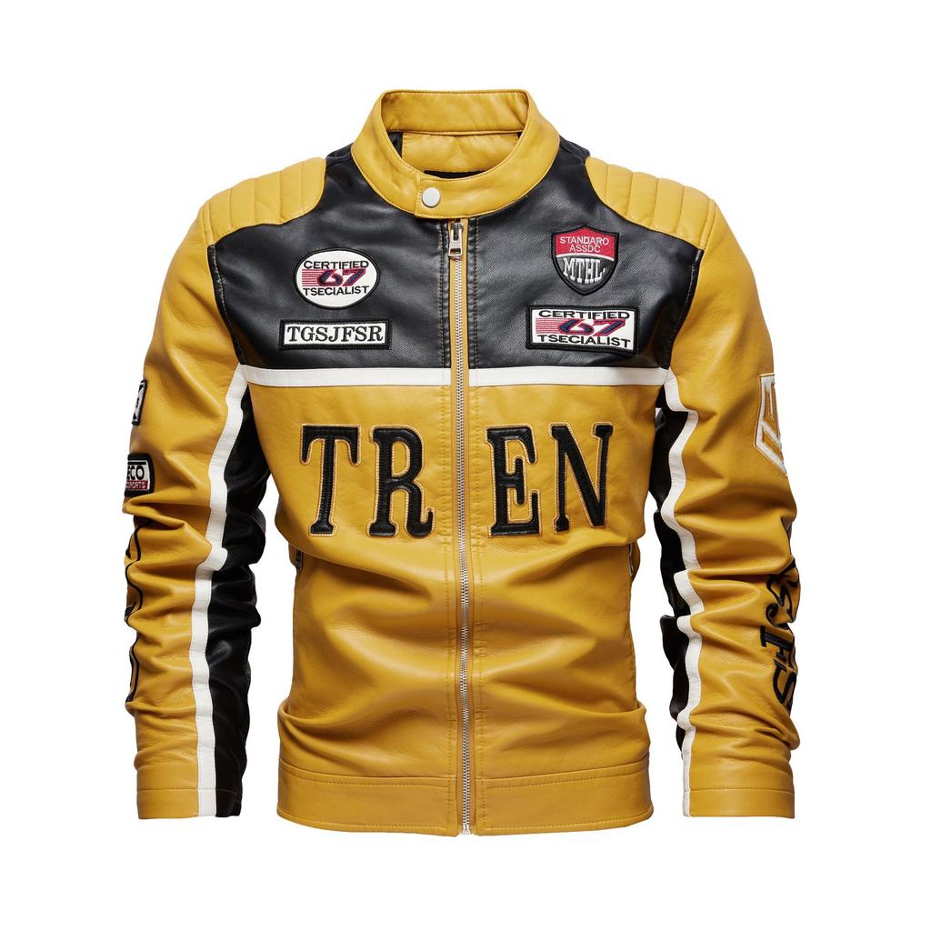 Men's Leather Jacket European Size Single-layer Fashionable Embroidered Motorcycle Men's Leather Jacket