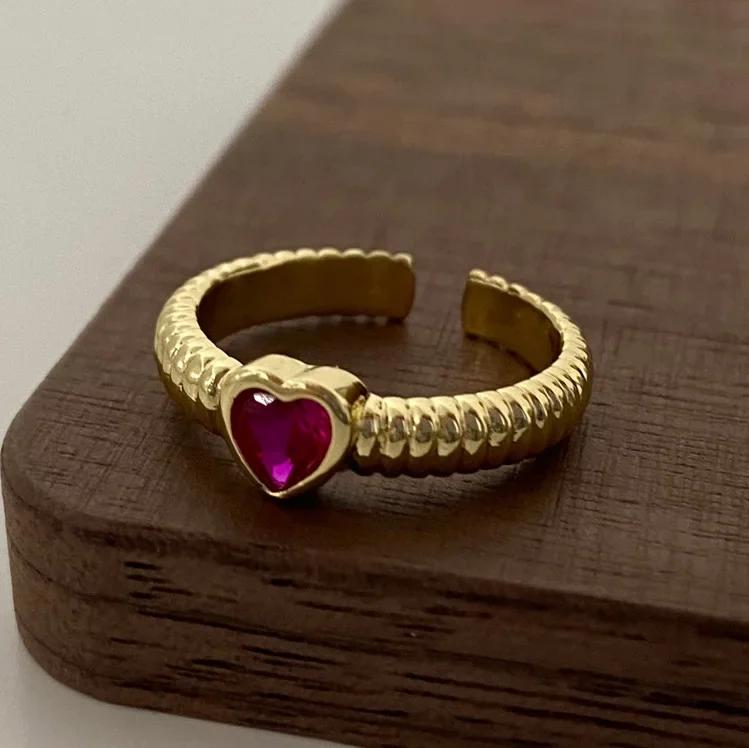 Ring Zircon Heart Rings For Women Cute Fine Jewelry Minimalist Adjustable Accessories Gift  HipHop Party Wedding Creative