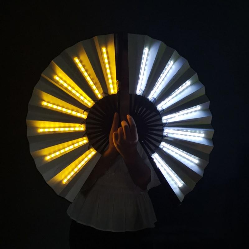 LED Performances Hand Fan Folding Hand Fan Chinese Handheld Glowing Fan with LED Light Dancing Props for Men Women