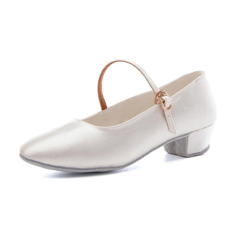 

Детская современная танцевальная обувь, детская танцевальная обувь для латинского вальса и сальсы для девочек, шелковая танцевальная обувь на каблуке 3,5 см 32 белый