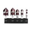 5pcs M35 Cobalt Countersink Drill Bit Set 5 Flute 82° 1/4" Hex Shank 1/4 3/8 1/2 5/8 with Holder Dispenser Strip for Metal Work