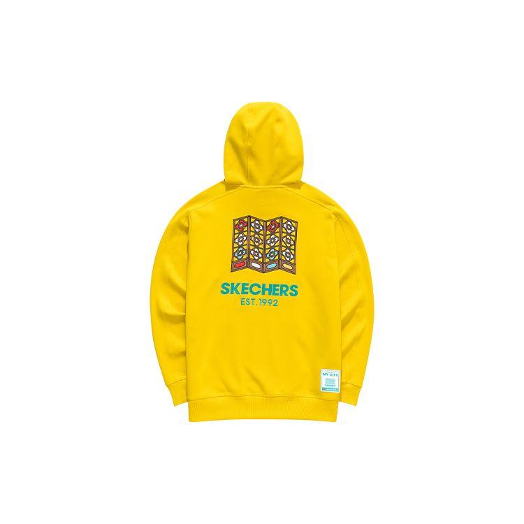 Skechers Colorful City Series Back Letter Pattern Printed Hoodie Unisex Hoodies Lemon-Yellow L121U100-00RG L