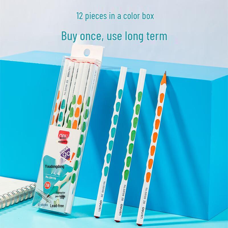 Deli 58198 Ergonomic 2B Pencils, 12-count