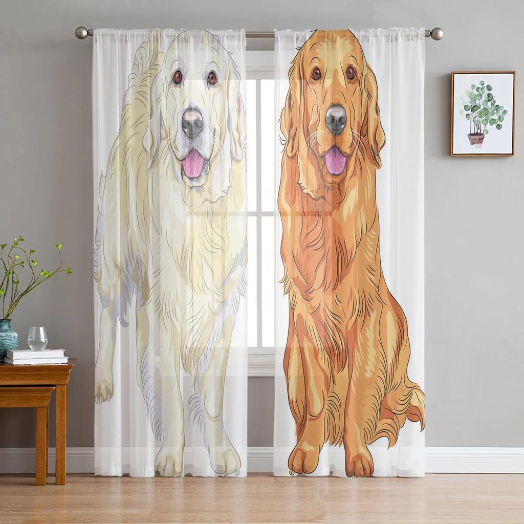 Bulldogge Collie Tier Haustier Hund Chiffon durchsichtige Vorhänge für Wohnzimmer Schlafzimmer Heimdekoration Fenster Voile Tüll Vorhang Vorhänge