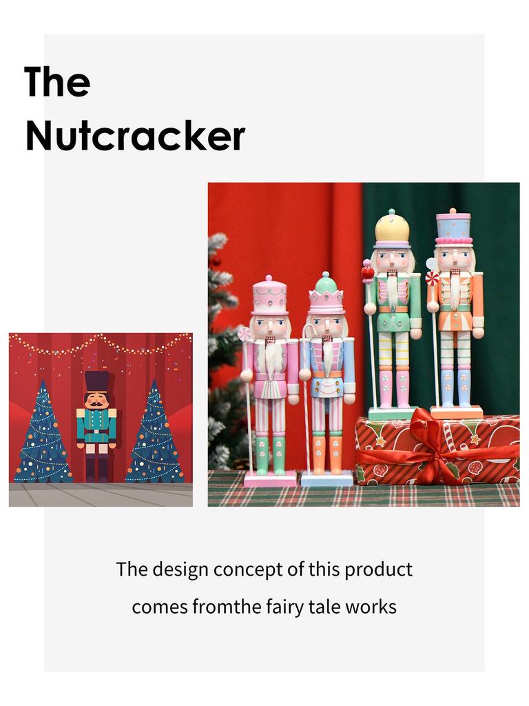 30cm European Wooden Nutcracker Ornament - Macaron Walnut Cracker Christmas Decoration.