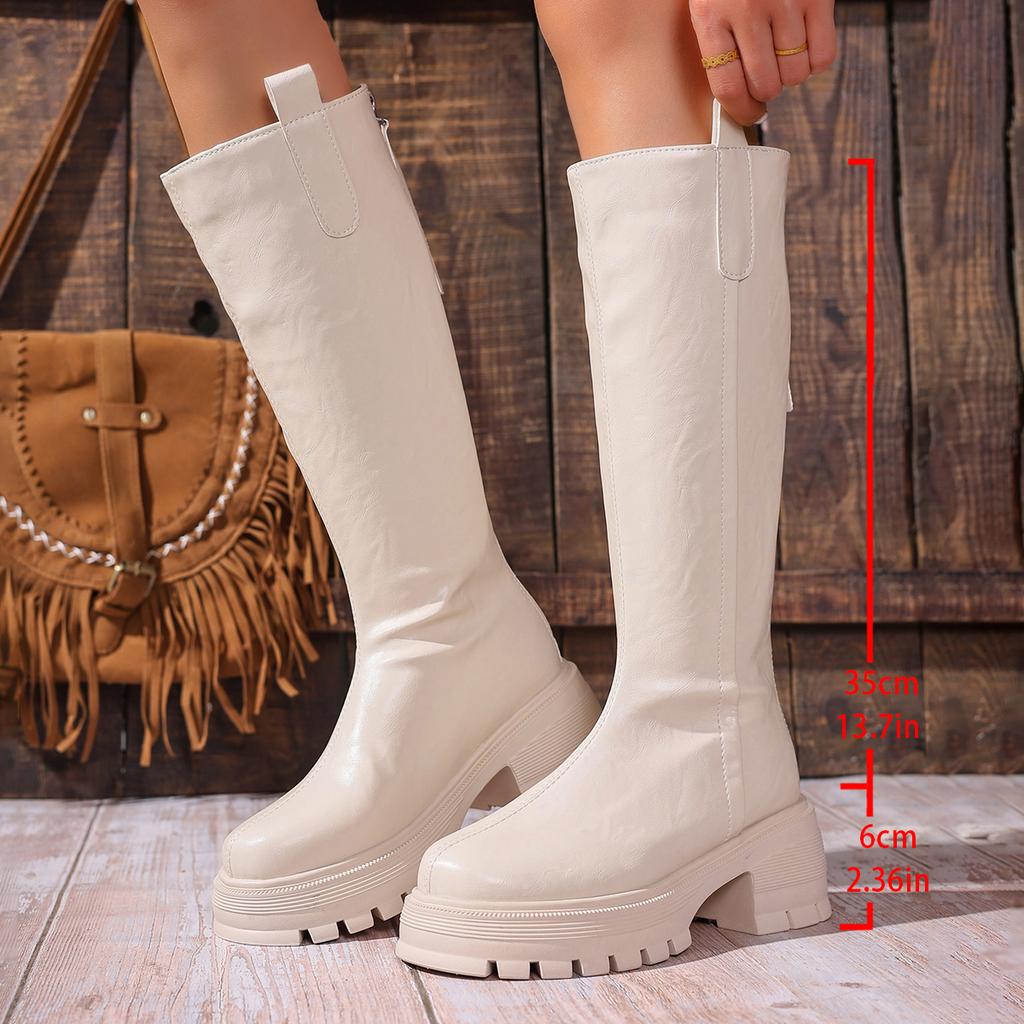 Fashion Fashion Platform Knee High Boots for Women Chunky Heel Punk Black Combat Boots Woman Thick Sole PU Leather Long Botas Mujer 2025