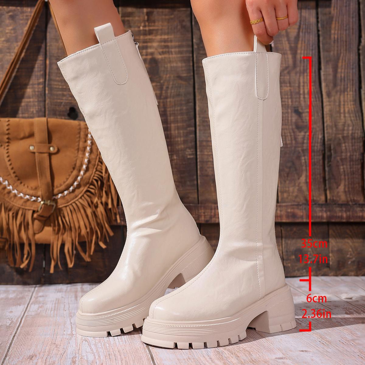 

Fashion Fashion Platform Knee High Boots for Women Chunky Heel Punk Black Combat Boots Woman Thick Sole PU Leather Long Botas Mujer 2025 41 бежевый