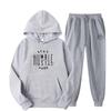 Simple Design Men's Letter Pattern Printed Hoodie Set Pure Cotton Comfortable Loose Casual Pocket Hoodie+Sweatpants