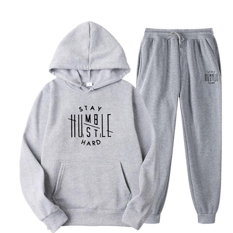 Simple Design Men's Letter Pattern Printed Hoodie Set Pure Cotton Comfortable Loose Casual Pocket Hoodie+Sweatpants