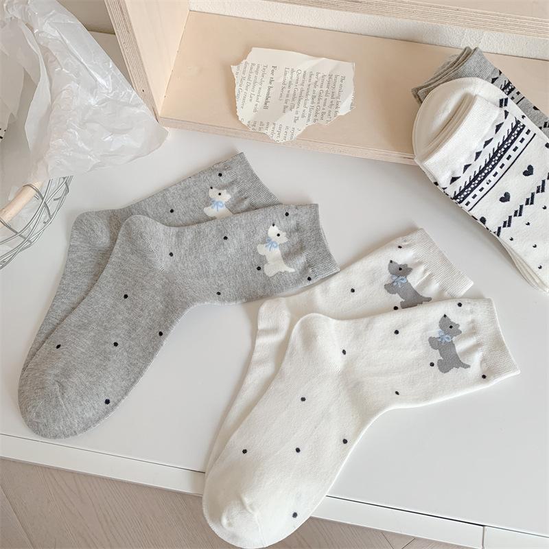 Love Jacquard Spring Puppy Cotton Bow New Product Stack Socks Mid-Leg Socks Casual Sports