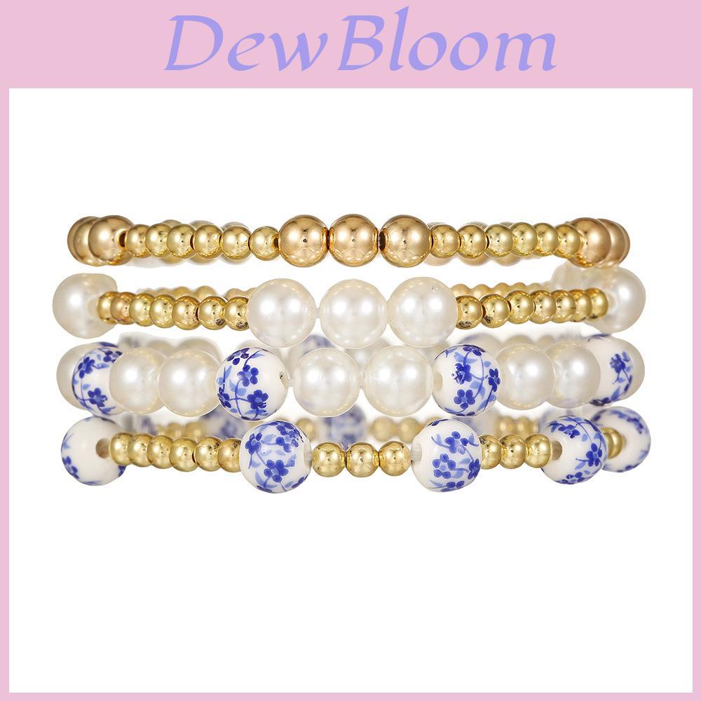 China Style Blue And White Ceramic Pearl Bead Bracelet Handmade Multilayer Womens Fashion Jewelry For Gift