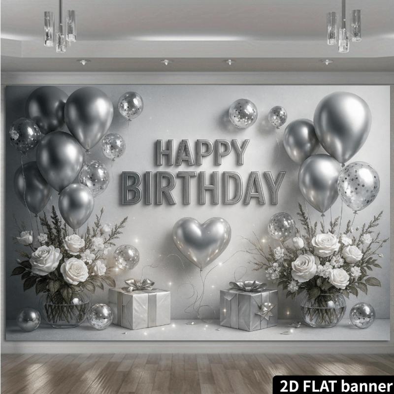 2D Plane High-End Silver White Birthday Background Banneryzb
