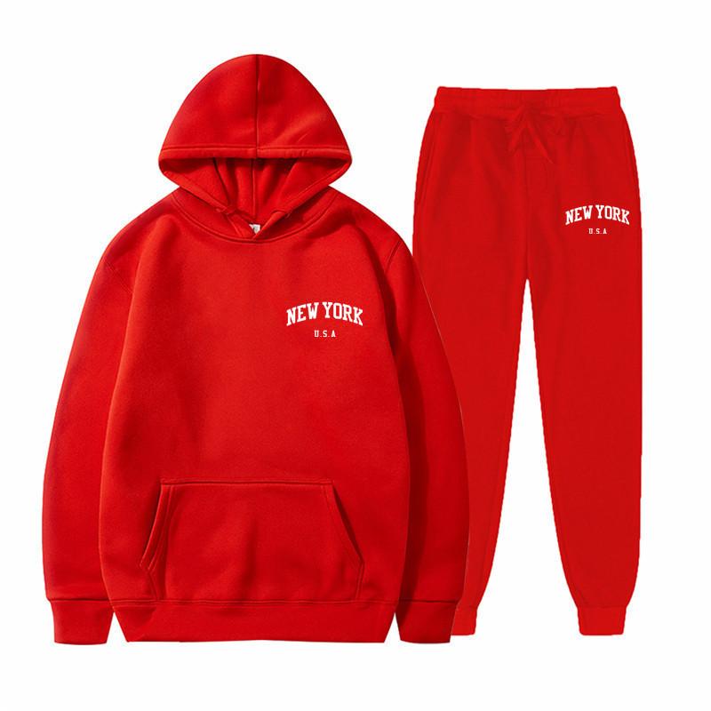 Men's And Women's Street Velvet Hooded Printed Sweatshirt Hoodie Trousers Suit