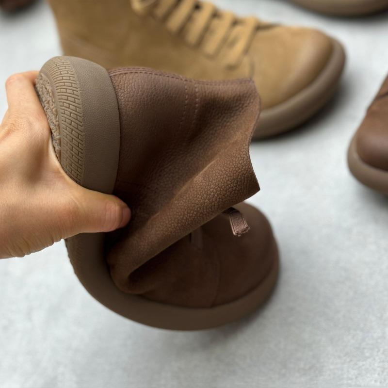 Women Genuine Leather Short Boots Round Toe Genuine Leather Handmade Retro Street Style Winter Warm Flats Ankle Boots