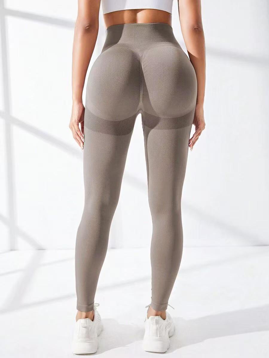Seamless High-Waisted Tummy Control Yoga Pants - High Elasticity Peach Hip Fitness  Running Sportswear L верблюд