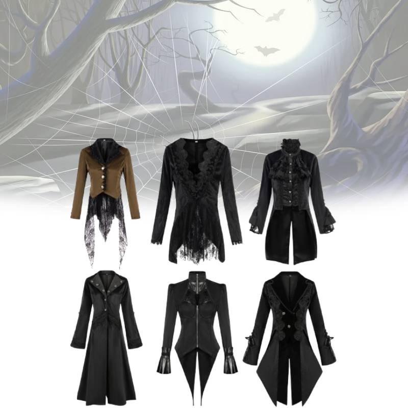 Medium Coat Long Fashion Slimfit Trench Dark Tie Collar Court Tuxedo Cosplay