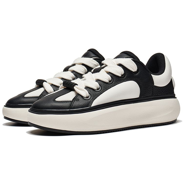 Li Ning Cloud Travel C4D Thick Sole Wear Resistant Shock Absorbing Trendy Low Top Casual Shoes Men Casual Shoes Black White AZGT089-2