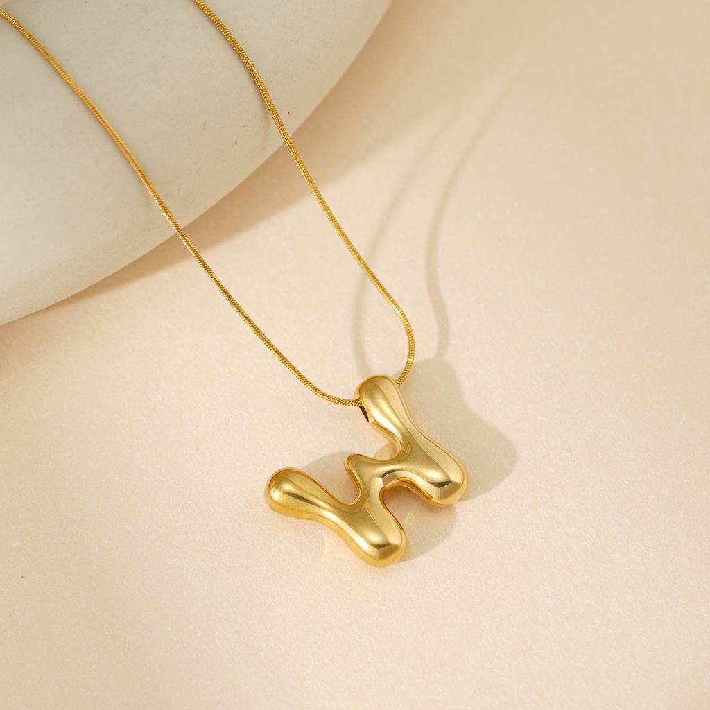 CARLIDANA Initial Stainless Steel Women Gold Plated Bubble Balloon Letter Personalized Round Snake Chain Chunky Necklace