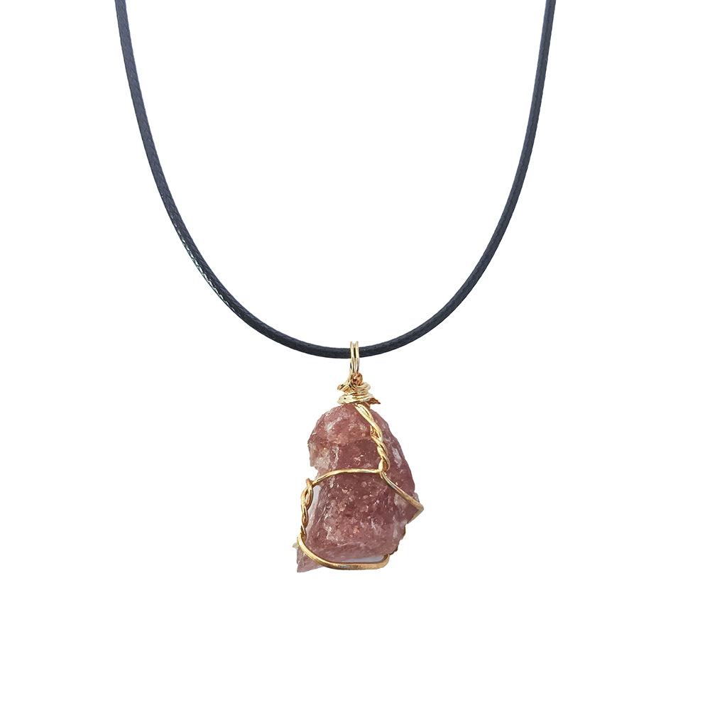 1pc Nature Stone Pendant Necklace Amethyst Rose Quartz Lemon Crystal Fluorite Wire Wrapped Raw Stone Jewelry Gifts
