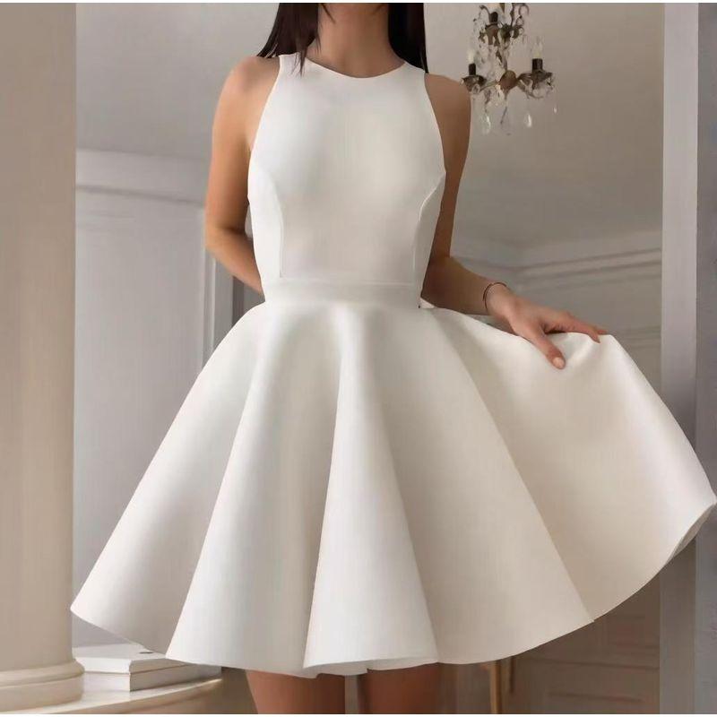 

Fashion New Arrival Fashion Solid Color round Neck Sleeveless Gentle Backless Dress Backless Sexy Dress White L
