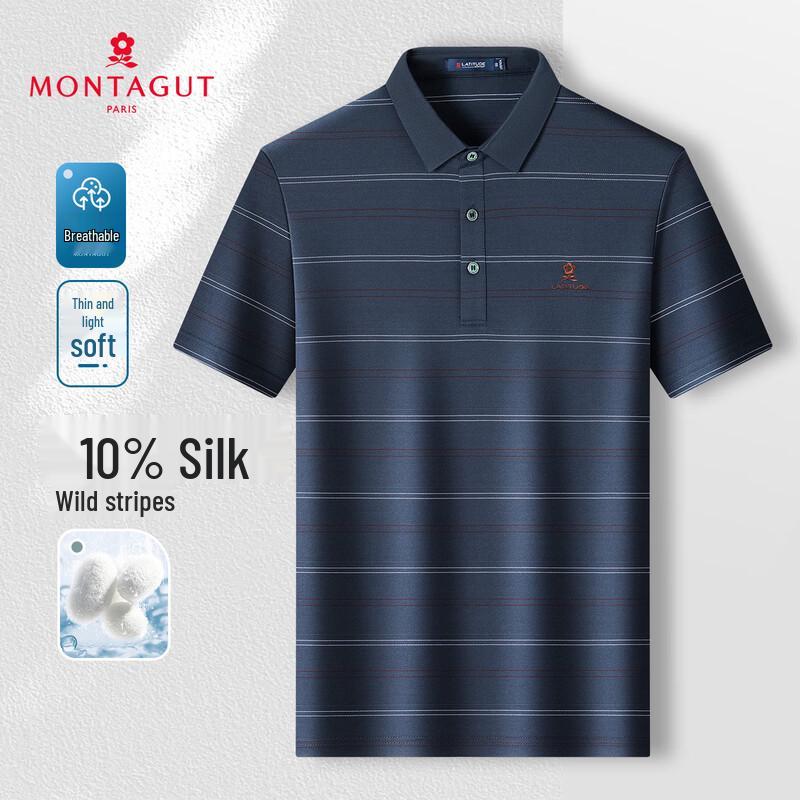 MONTAGUT Men's Striped Silk Blend Polo Shirt