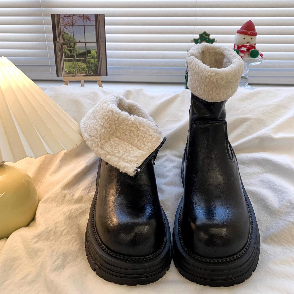 Cowhide Version Thick-soled Velvet Martin Boots Women's Winter New Retro Warm Fluffy Short Boots Non-slip Snow Boots