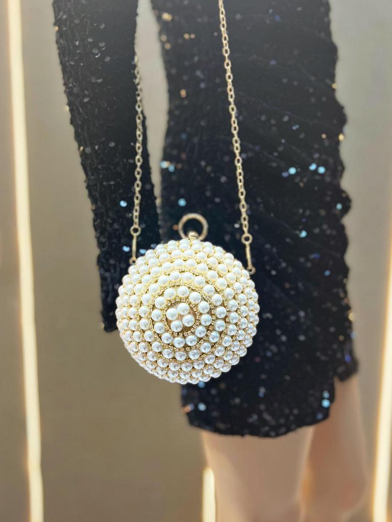Pearl Rhinestone Spherical Evening Handbag