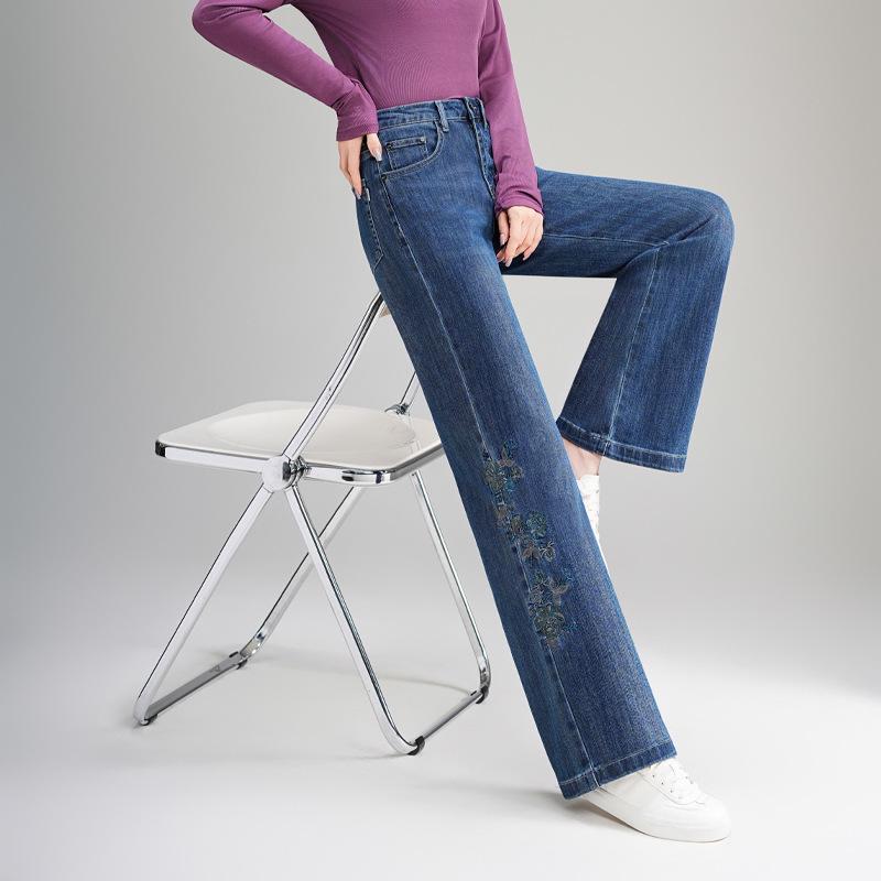 

Fengzi Ge 2025 Autumn/Winter High-Waisted Wide-Leg Embroidered Women s Plus Size Jeans 34 темно-синий
