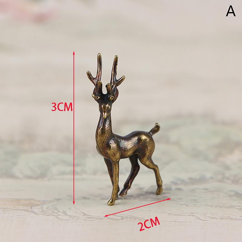 Antique Brass Solid Long Tail Horse Deer Figurines Big Feng Shui Ornaments Copper Zodiac Animal Mini Desktop Decoration Crafts