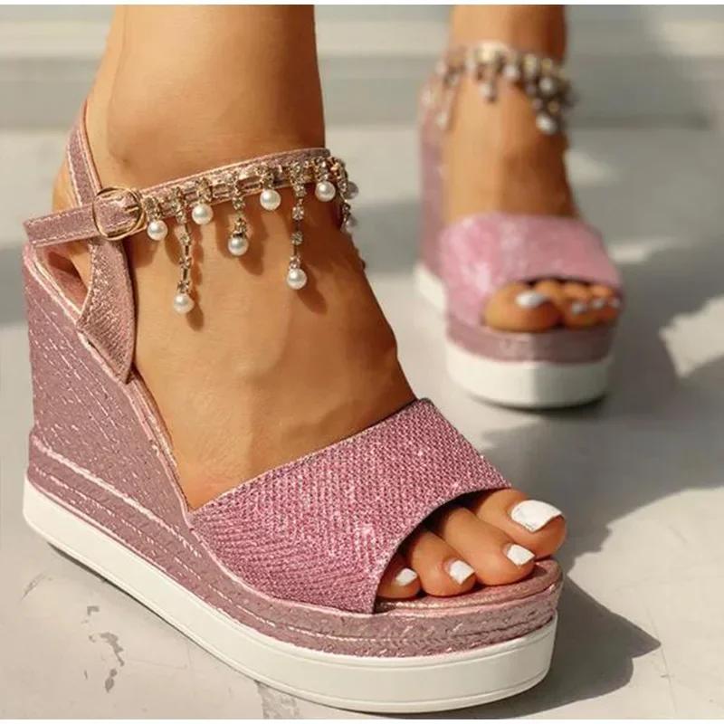 luxury 2024 Women Wedge Sandals Summer Platform Sandal Peep Toe Thick Bottom High-heeled Shoes Ladies Espadrilles Sandalias
