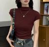 2025 Women's Slimming Korean Style Solid Color Half High Neck Short Sleeve T-shirt for Early Autumn