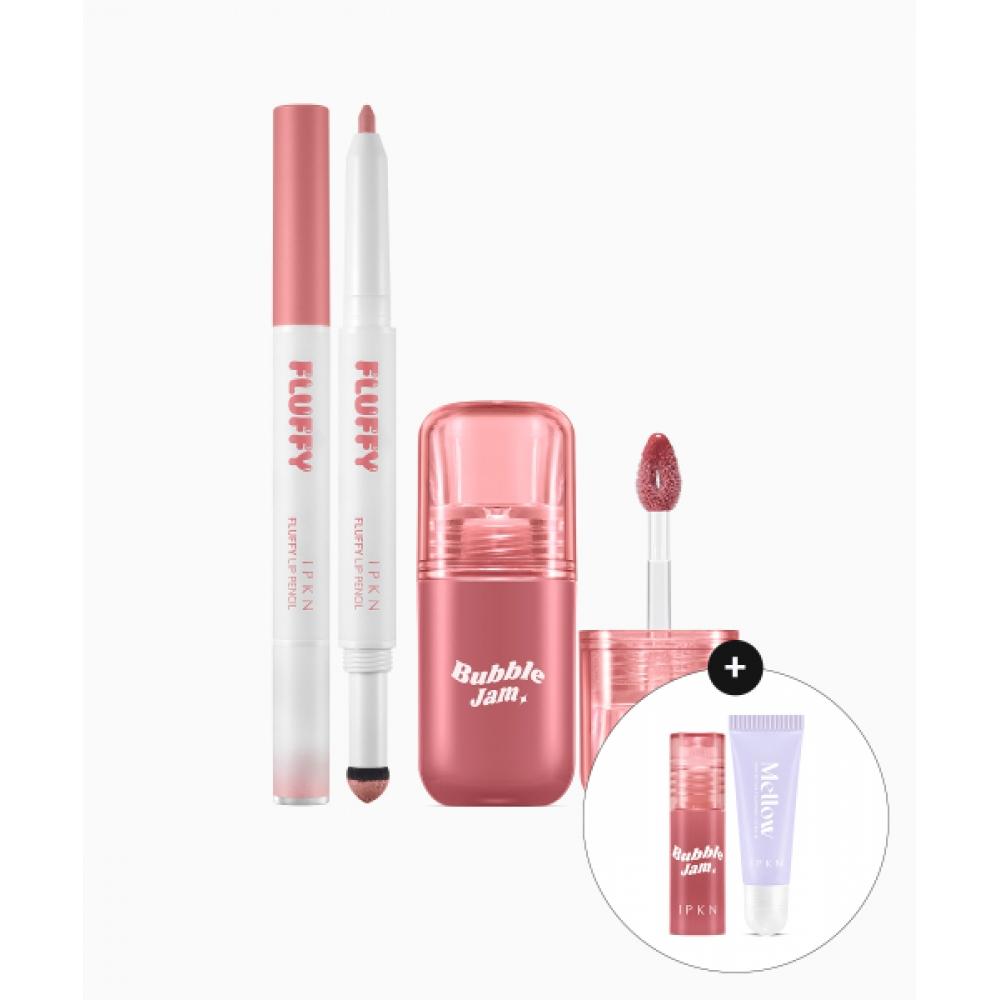 Ipkn Fluffy Lip Pencil  Choose 1  + Bubble Jam Gloss  Choose 1  + [gift] Bubble Jam Mini+ Lip Balm No. 8 Bay Rose/No. 5 Tan Lodge