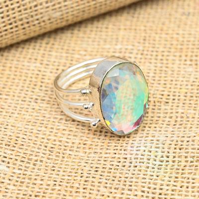 Rainbow Mystic Topaz Gemstone 925 Solid Sterling Silver Handmade Jewelry Ring For Gift