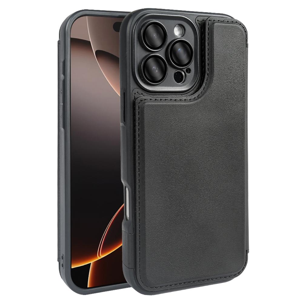 

For iPhone 16 Pro Max Magnetic Case RCS Eco Friendly Flip Phone Cover with Kickstand RFID Blocking Black