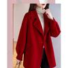 Damen Roter Wollmantel Koreanischer Stil Lockere Passform Vintage Mode Blazer Revers Winterjacke