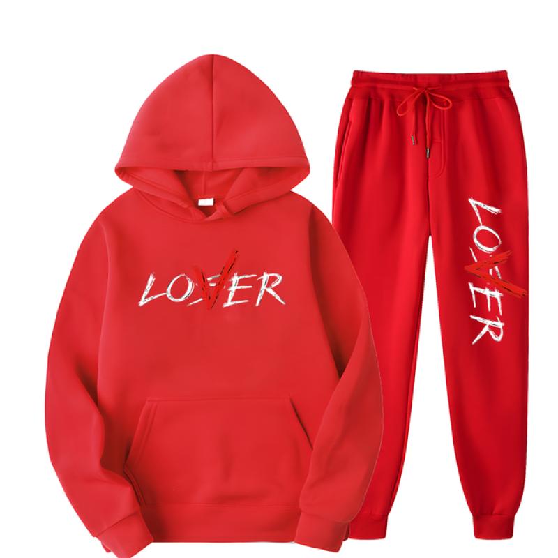 2024 Modedesign LIEBHABER Briefdruck Hoodie Set Männer Frauen Casual Loose Cotton Warm halten Kapuzenoberteil + Casual Jogginghose