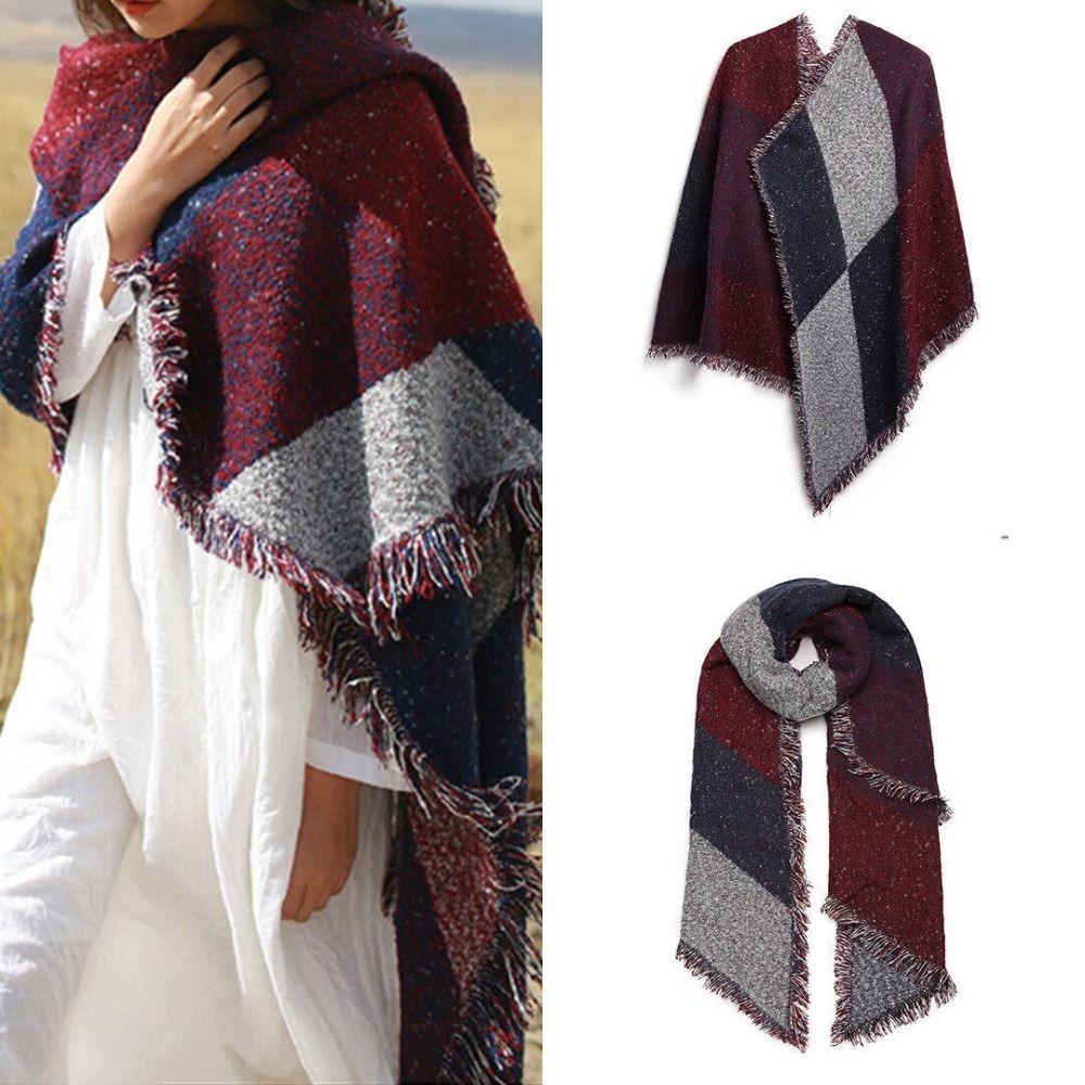 

Contrast Color Shawl Scarf Warm Womens Cape Retro Tassel Scarf Winter