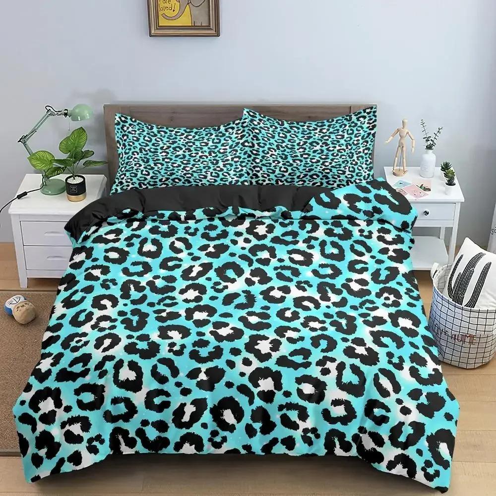 Colorful Leopard Print Bedding Set Gradient Cheetah Pattern Duvet Cover Set Animal Skin Quilt Cover with Pillowcases
