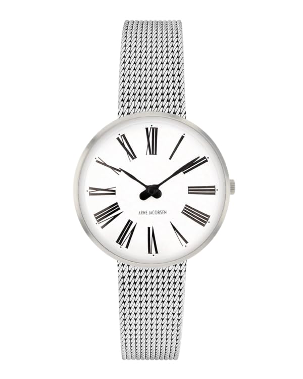 ARNE JACOBSEN STATION 53300-1408, 30mm, Nordic Design, Water Resistant (Quiet Design with No Second Hand), White with Silver Mesh Strap