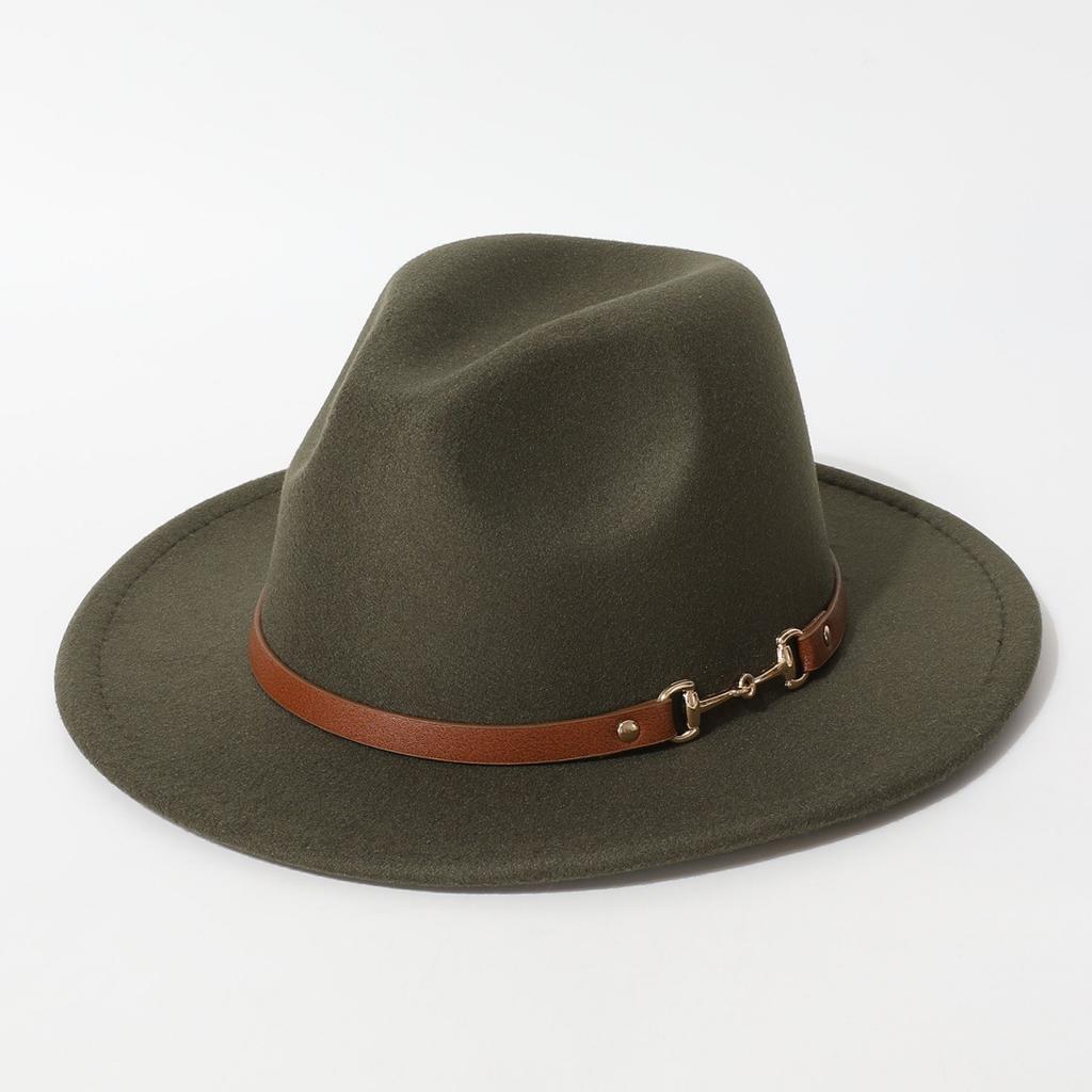 Fashionable spring and summer new wool felt hat with flat brim and wide brim, British retro jazz hat, black wool western cowboy hat