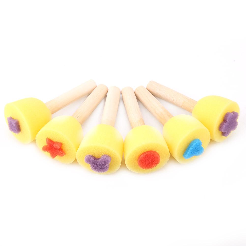 6PCS Wooden Handle Kid Sponge Painting Stamp Roller Brushes Child Educational DIY Painting Tool