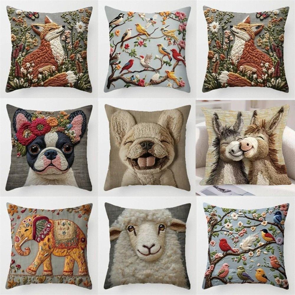 45cm Pillow Case Elephant Print Vintage Cushion Cover Bohemian Style Flower Bird Sheep Decorative Pillowcase Sofa Decoration