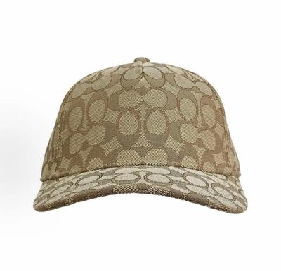 Coach Casquette de Baseball Signature Jacquard, Logo Classique C All-Over Mélange de Coton Biologique Visière Courbée Kaki Vintage Protection Solaire UV Casual
