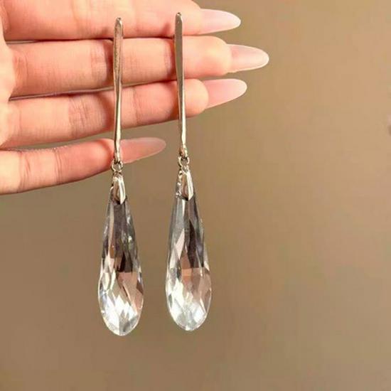 Elegant Glass Water Drop Silver Needle Earrings - High-End, Fashionable, Statement Jewelry for Women