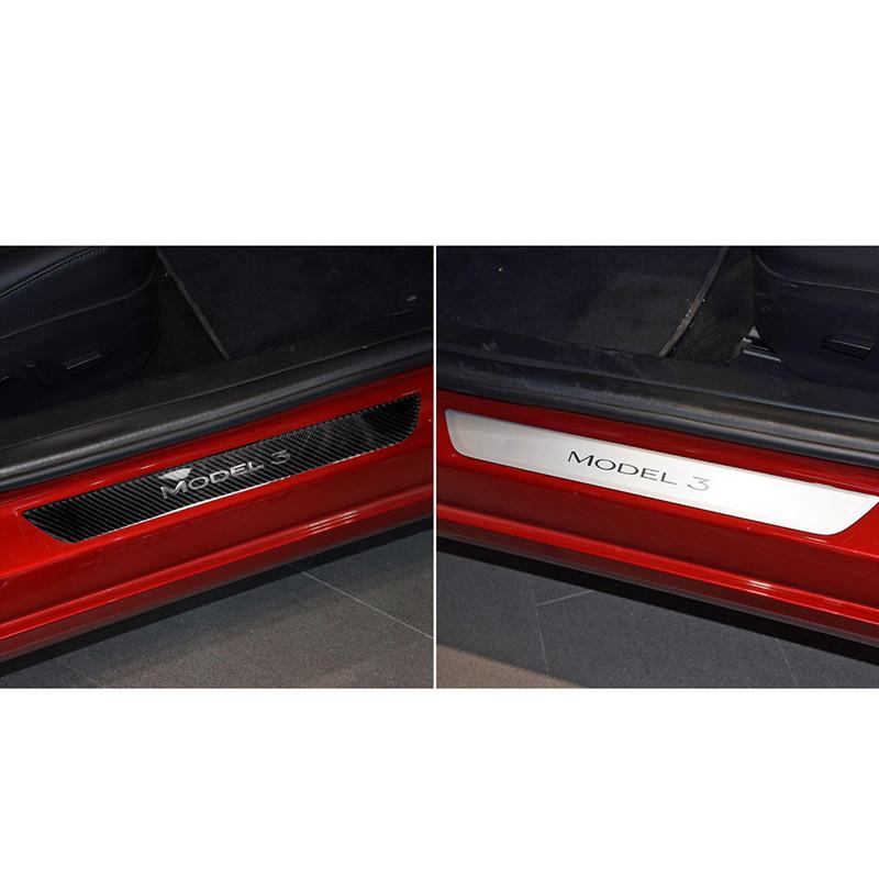 Bandă de prag din fibră de carbon pentru Tesla Model 3 Autocolante de protecție pentru pragul ușii, pedală de bun venit, decorare mașină