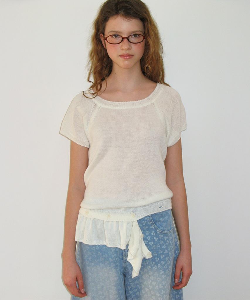 RONRON Detachable Ruffle Hem Knit Ivory