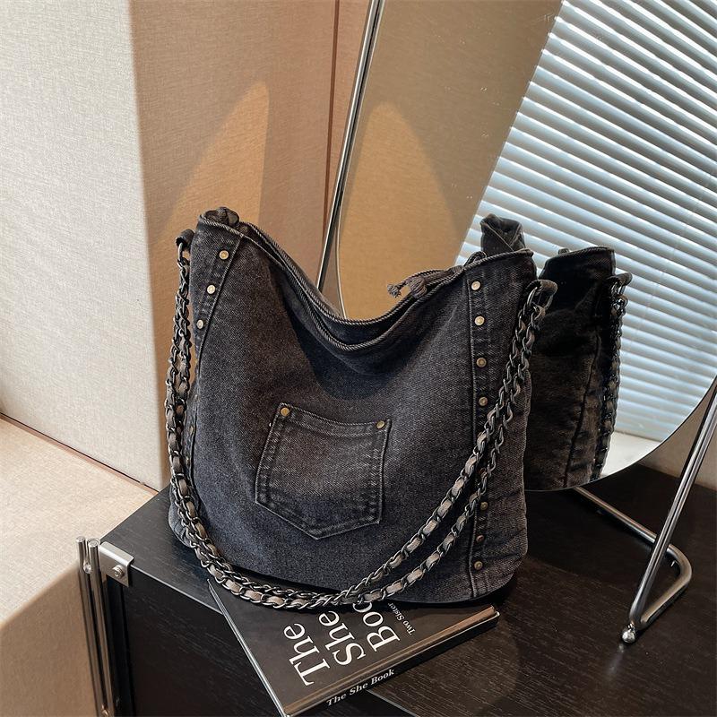 Denim Oblique Span Bag Women's New Casual Large-capacity College Student Class Commuting Shoulder Bag