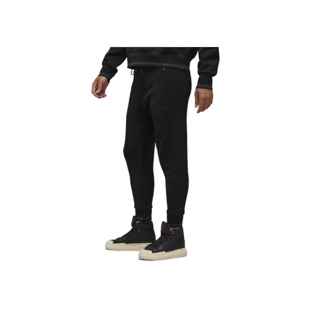 Y-3 FW22 Classic Solid Color Drawstring Cuffed Knit Sports Pants Men Bottoms Black HM5035