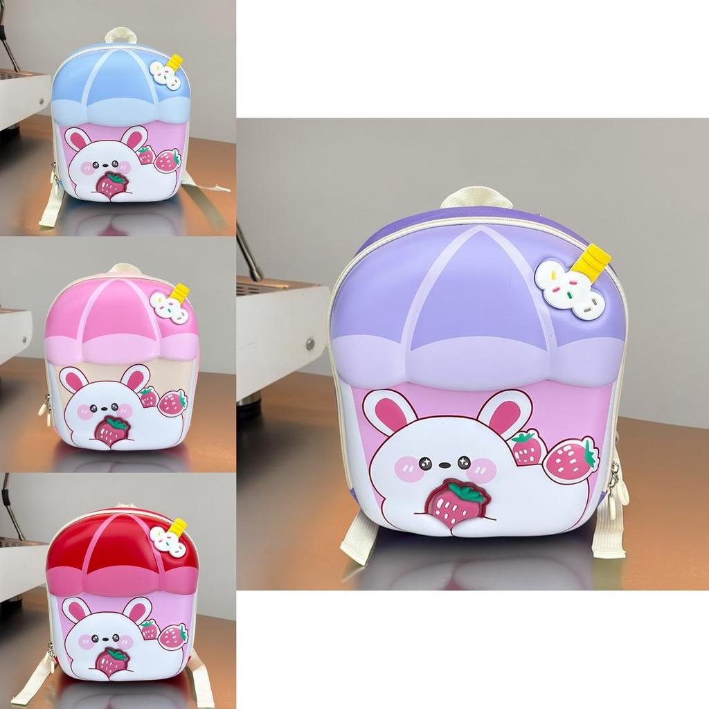 Cartoon Bunny Strawberry Kids Backpack With Hard Shell Durable Oxford Fabric For School Children