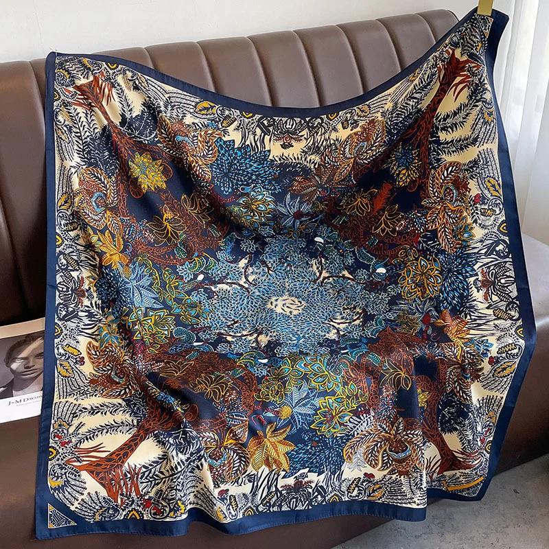 90*90cm Luxury Brand Silk Square Scarf Hijab Women Bandana Soft Scarves Neckerchief Ladies Hair Shawl Wrap Headband